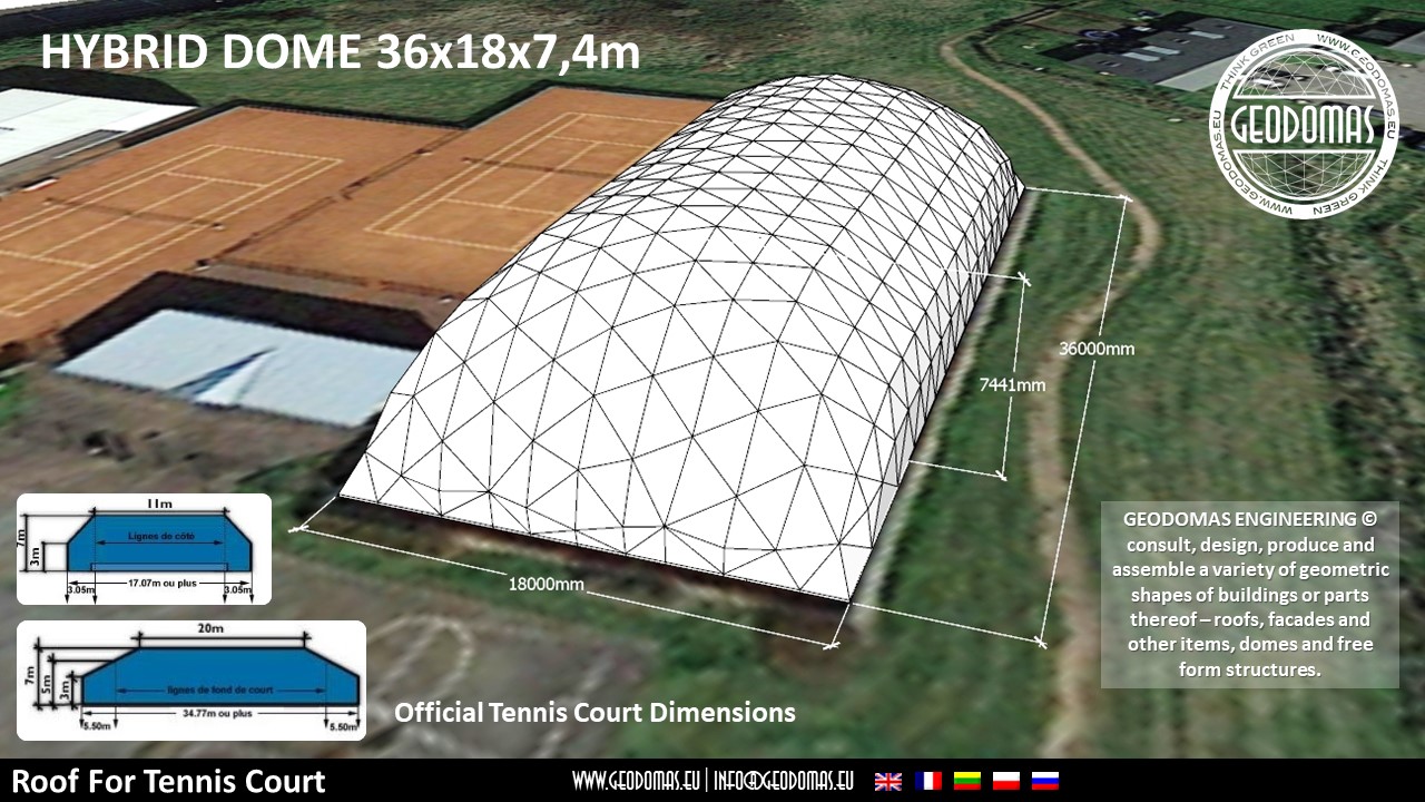 648m2 Tennis Court Dome Roof 36x18x7.4m | Glamping for Sport