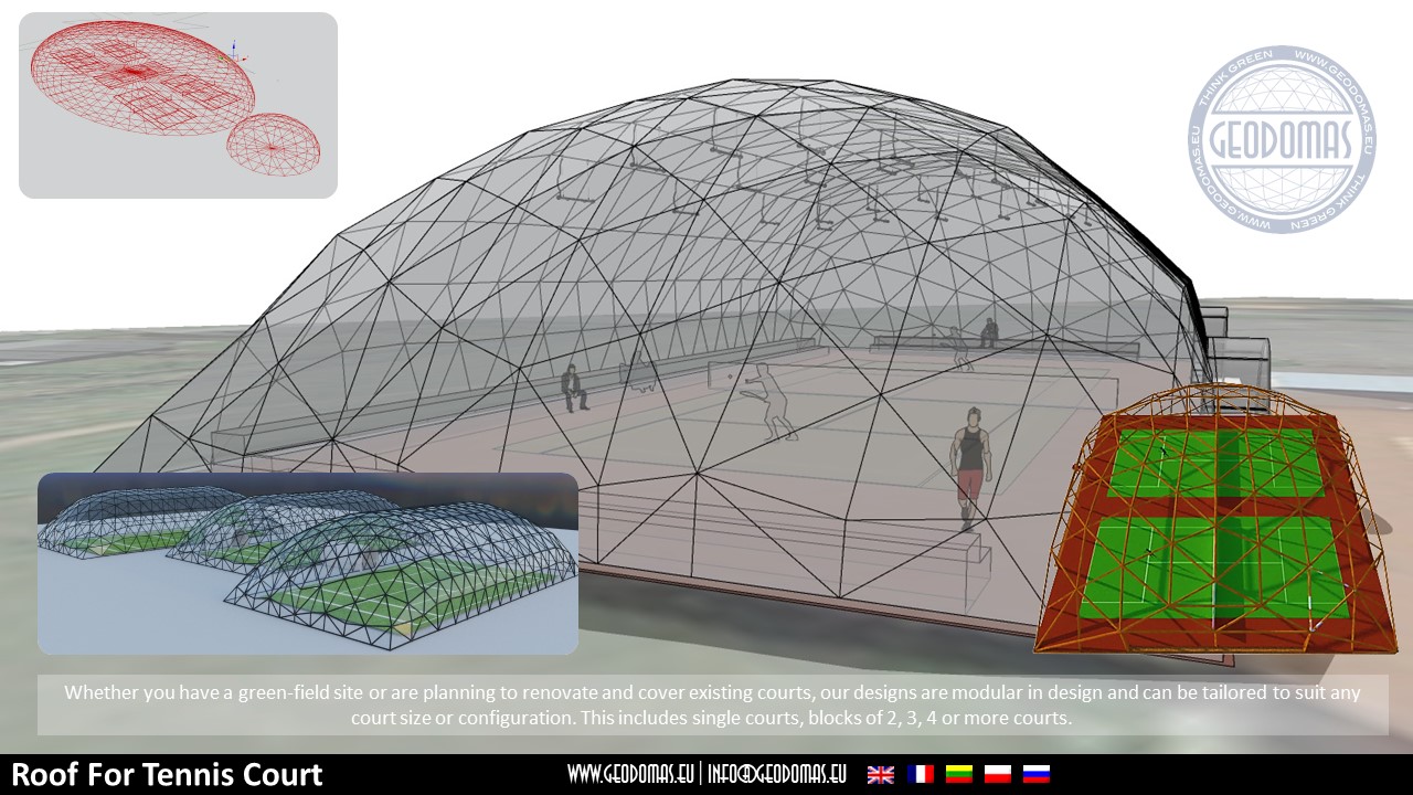 648m2 Tennis Court Dome Roof 36x18x7.4m | Glamping for Sport