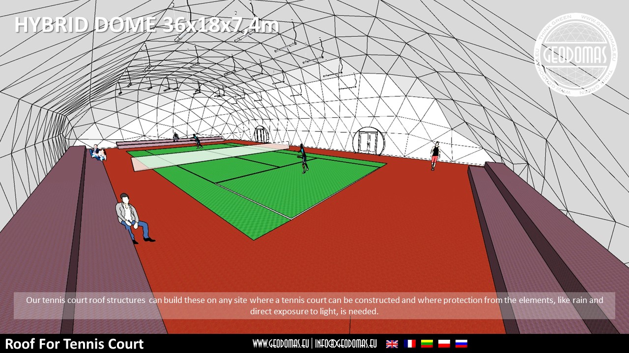648m2 Tennis Court Dome Roof 36x18x7.4m | Glamping for Sport