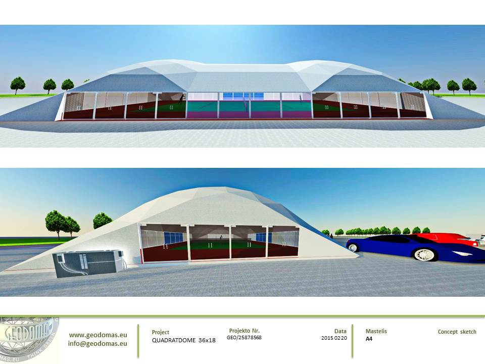 648m2 Tennis Court Dome Roof 36x18x7.4m | Glamping for Sport