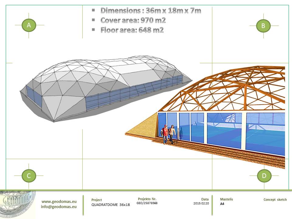 648m2 Tennis Court Dome Roof 36x18x7.4m | Glamping for Sport