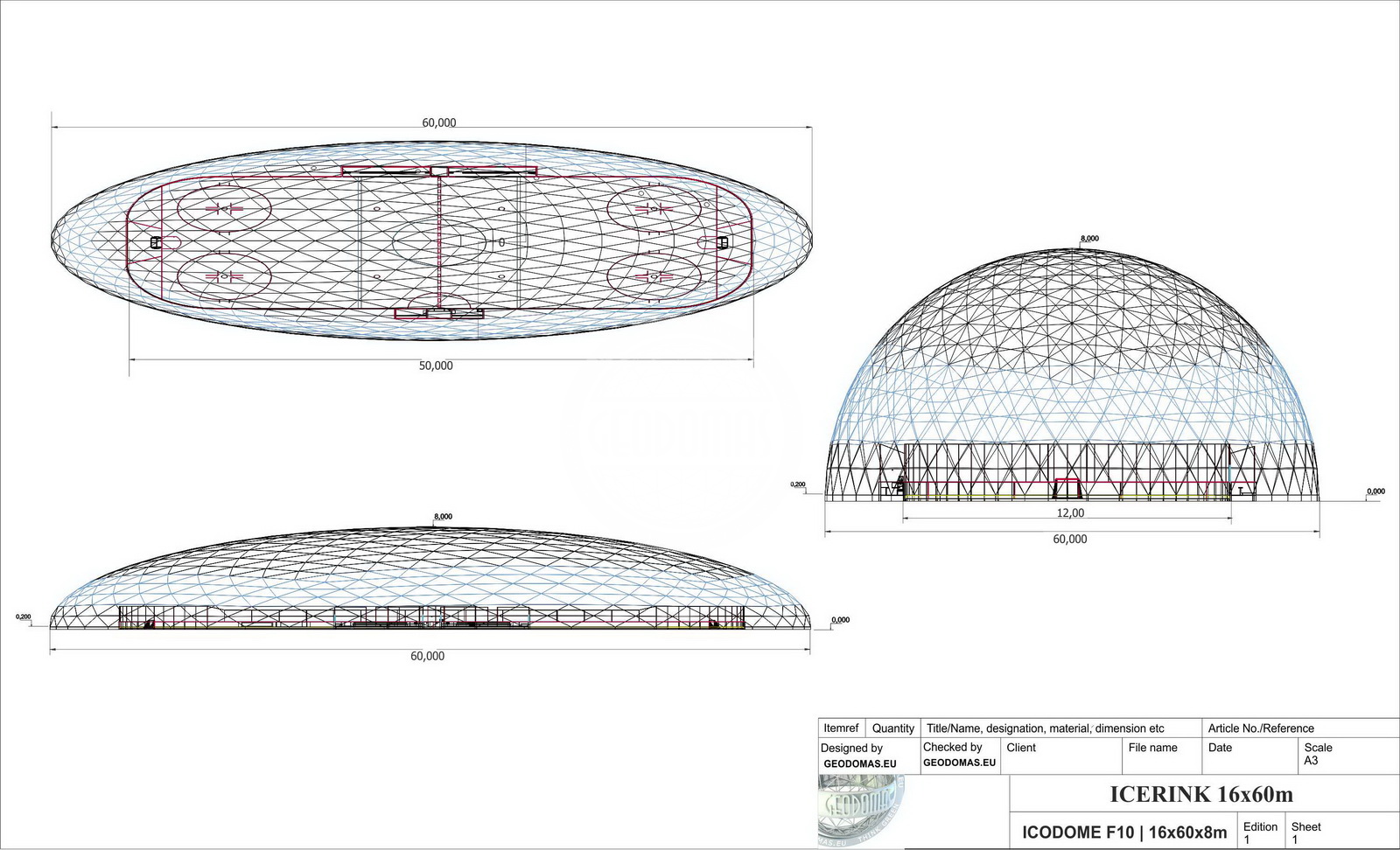 1215m2 ICE SKATING RINK 45X27X10,7M ICE RINK | Glamping Domes