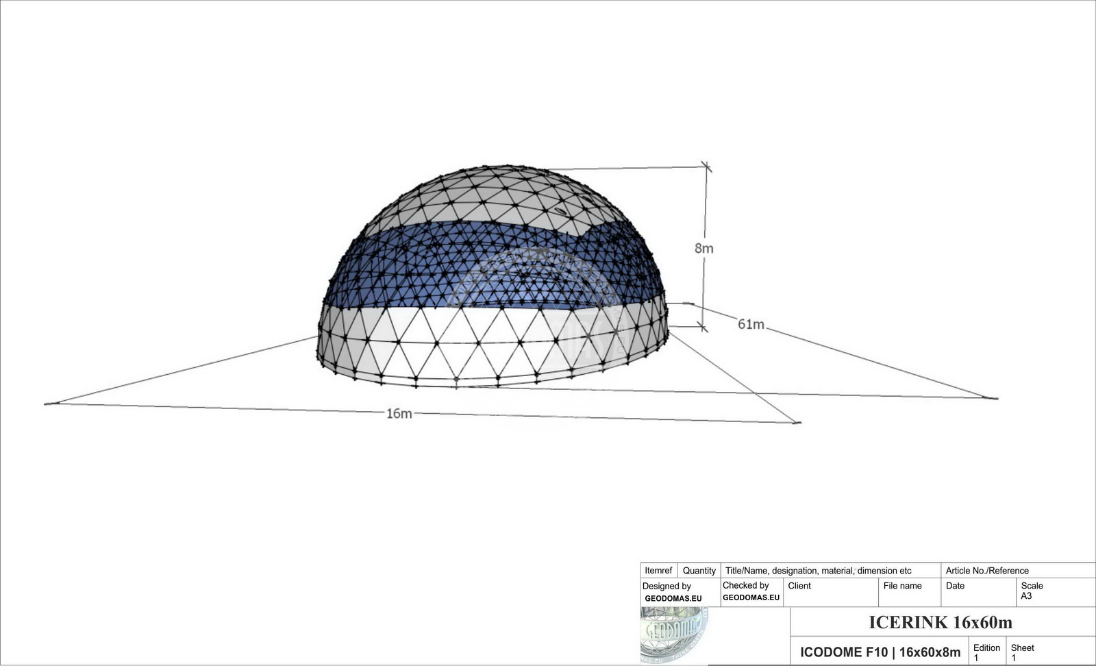 1215m2 ICE SKATING RINK 45X27X10,7M ICE RINK | Glamping Domes