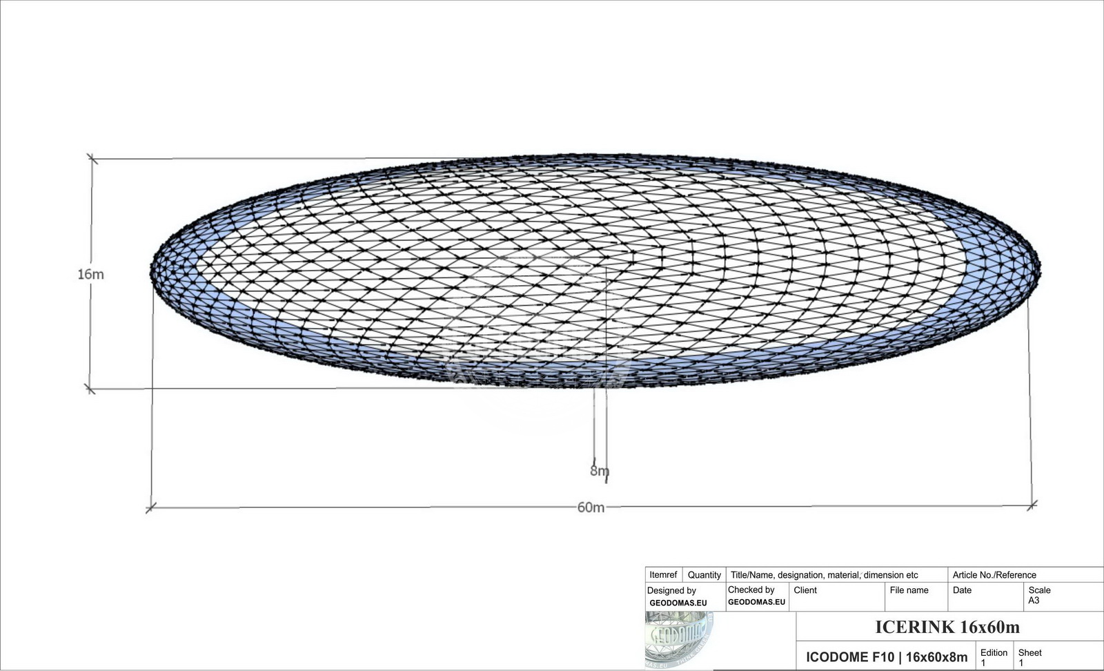 1215m2 ICE SKATING RINK 45X27X10,7M ICE RINK | Glamping Domes