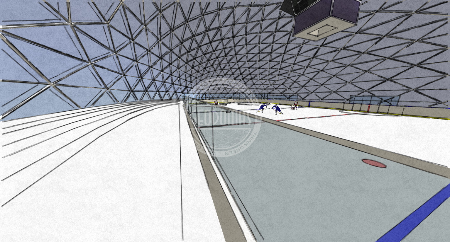 1215m2 ICE SKATING RINK 45X27X10,7M ICE RINK | Glamping Domes