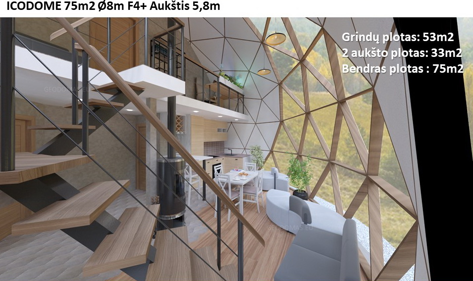 75m2 Family Geodesic House Ø8m Height 5,8m