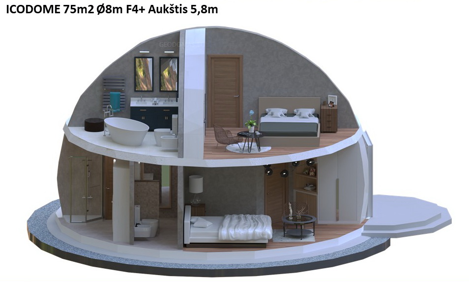 75m2 Family Geodesic House Ø8m Height 5,8m