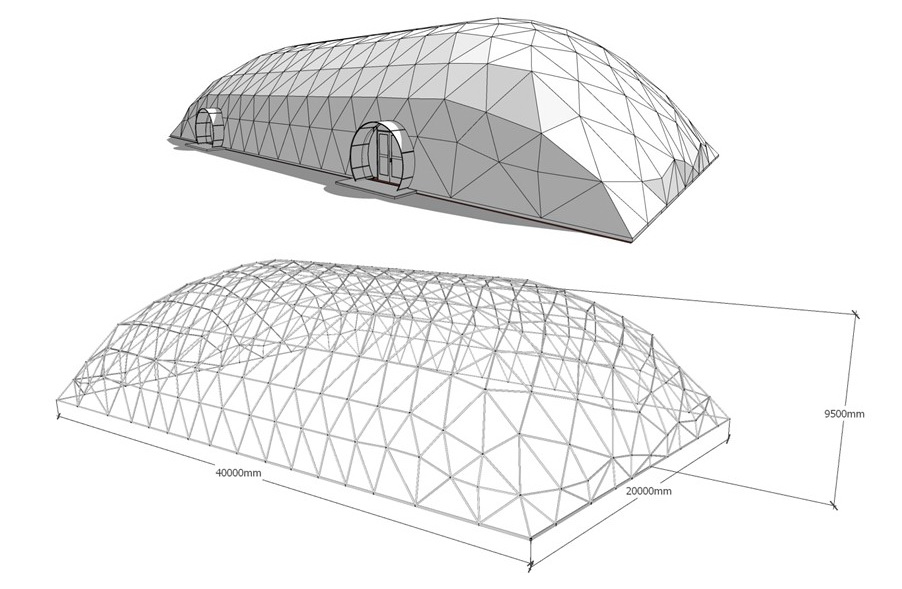 648m2 Tennis Court Dome Roof 36x18x7.4m | Glamping for Sport