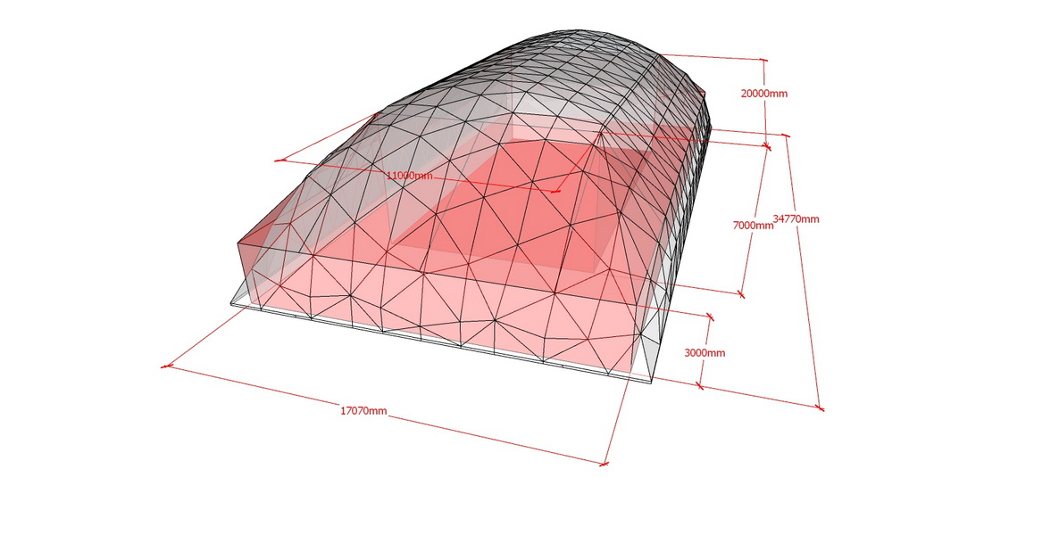 648m2 Tennis Court Dome Roof 36x18x7.4m | Glamping for Sport