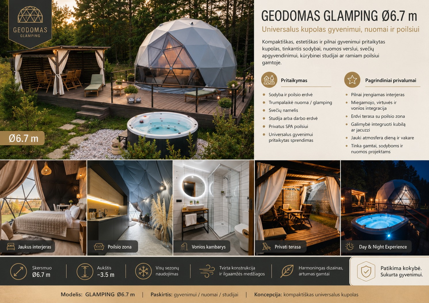 Glamping Apšiltinti kupolai | Privačiam ir Verslo Sektoriui | Daugiasluoksnė Membraninė Sieną | Naujovė !!!