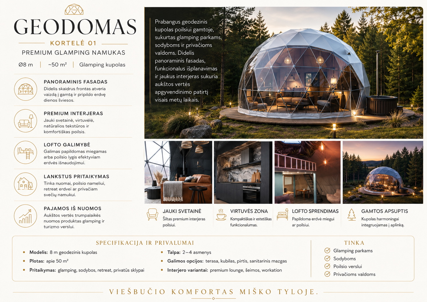 Glamping Apšiltinti kupolai | Privačiam ir Verslo Sektoriui | Daugiasluoksnė Membraninė Sieną | Naujovė !!!