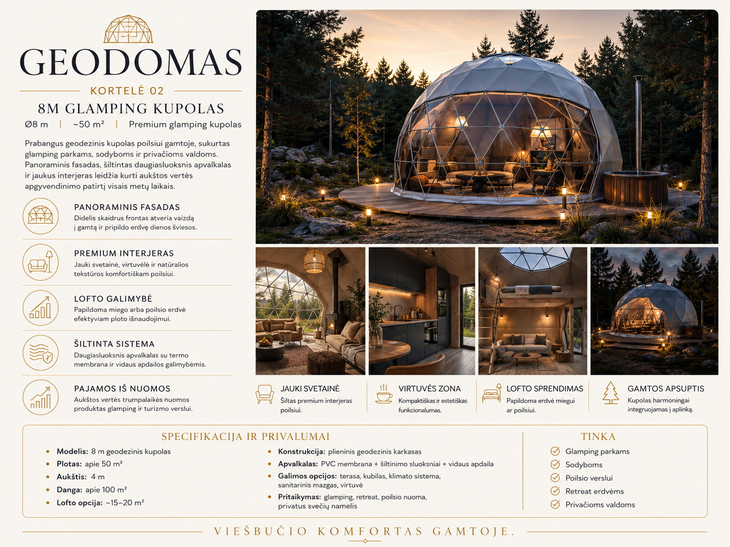 Glamping Apšiltinti kupolai | Privačiam ir Verslo Sektoriui | Daugiasluoksnė Membraninė Sieną | Naujovė !!!